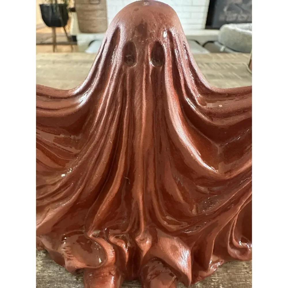 Vintage Halloween Terracotta Ghost Figurine Drapey Sheet Hollow Eyes Unique!!